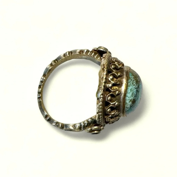 Antique Austro-Hungarian Turquoise Cannetille Gilt Ring (6) - Picture 8 of 10